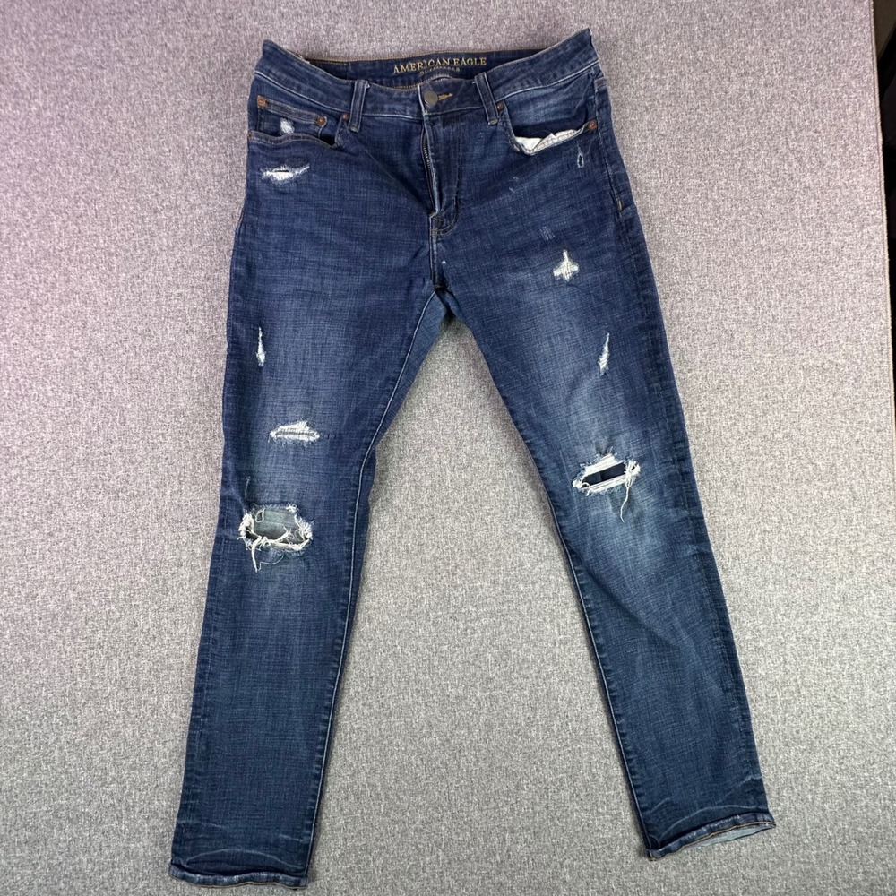 American Eagle Jeans Mens 34x32 Ne(x)t Level Flex Slim Blue Distressed Ripped